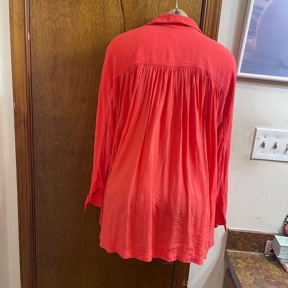 Free People Women's Shirt Oversized Button Front Coral Size Small - Picture 3 of 7